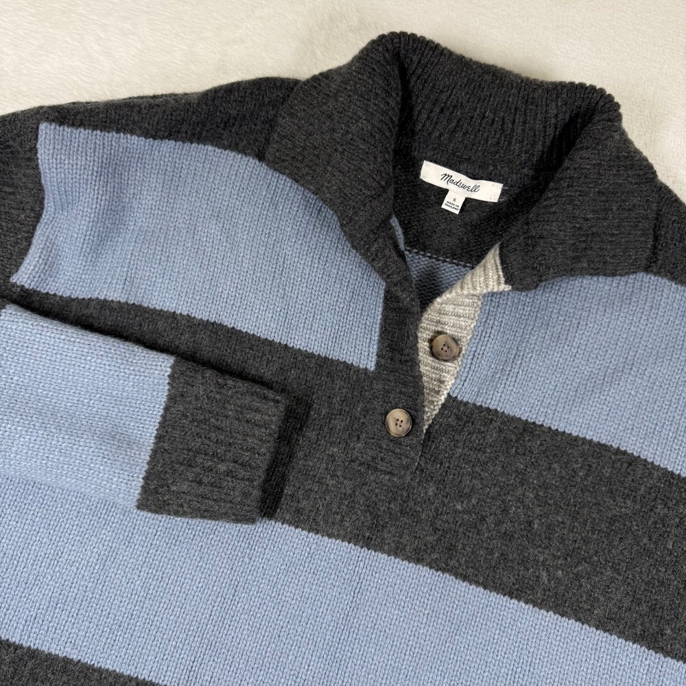 Madewell Womens Rugby Stripe Polo Sweater Blue Grey Wool Alpaca Blend Small 9202